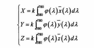 CIE三刺激值X、Y、Z表達(dá)式
